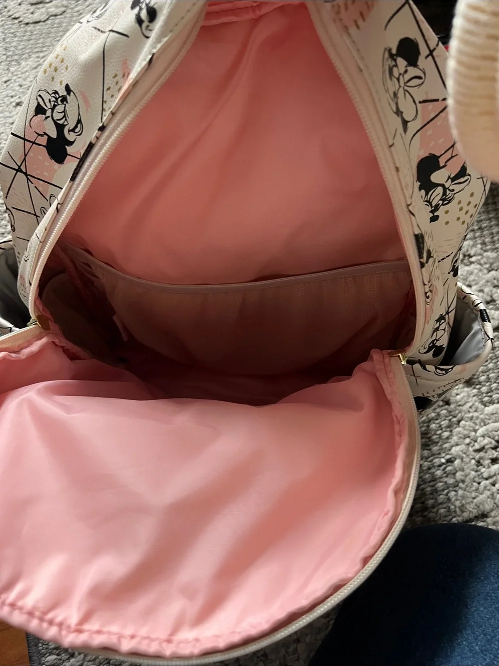 Petunia Pickle Bottom White and Pink Minnie Mouse Backpack with Gold Hardware
